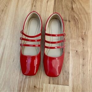 Journee Red Patent Leather Triple Strap Ballet Flats